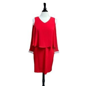 Glamour Nights Red Sheer Cold Shoulder Dress Size 8 NWT